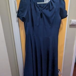 Classic Navy Short-Sleeve Midi Dress